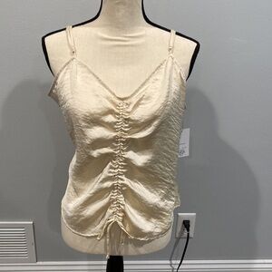 Nine West Cream/Off White Colored Sinched Spaghetti Strap Tank Top - Size Large